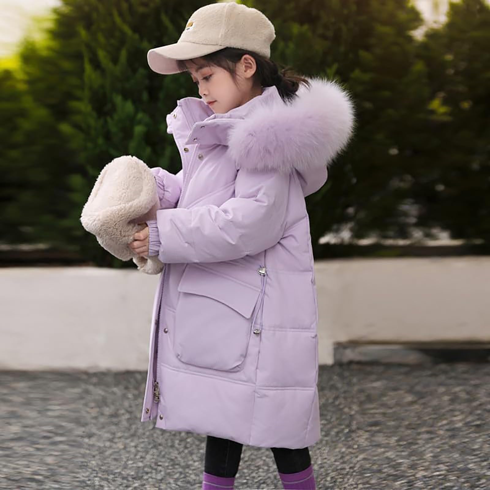 Parka invernale lungo per ragazze oversize imbottito piumino con cappuccio per adolescenti bambini bottoni a pressione antivento piumino capispalla colletto in pelliccia sintetica giacche da neve