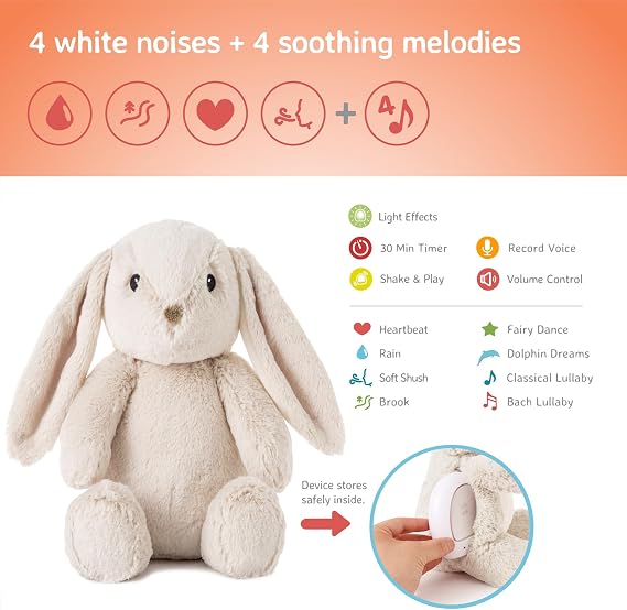 Cloud b Lovelight Buddies - Billy Bunny Baby Night Light Kids & White Noise Machine Baby - Sleep Aid | 8 Sounds inc Lullabies & Voice Recorder
