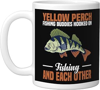 Yellow Perch Fishing Buddies Hooked On Each Other Ceramic Mug, White