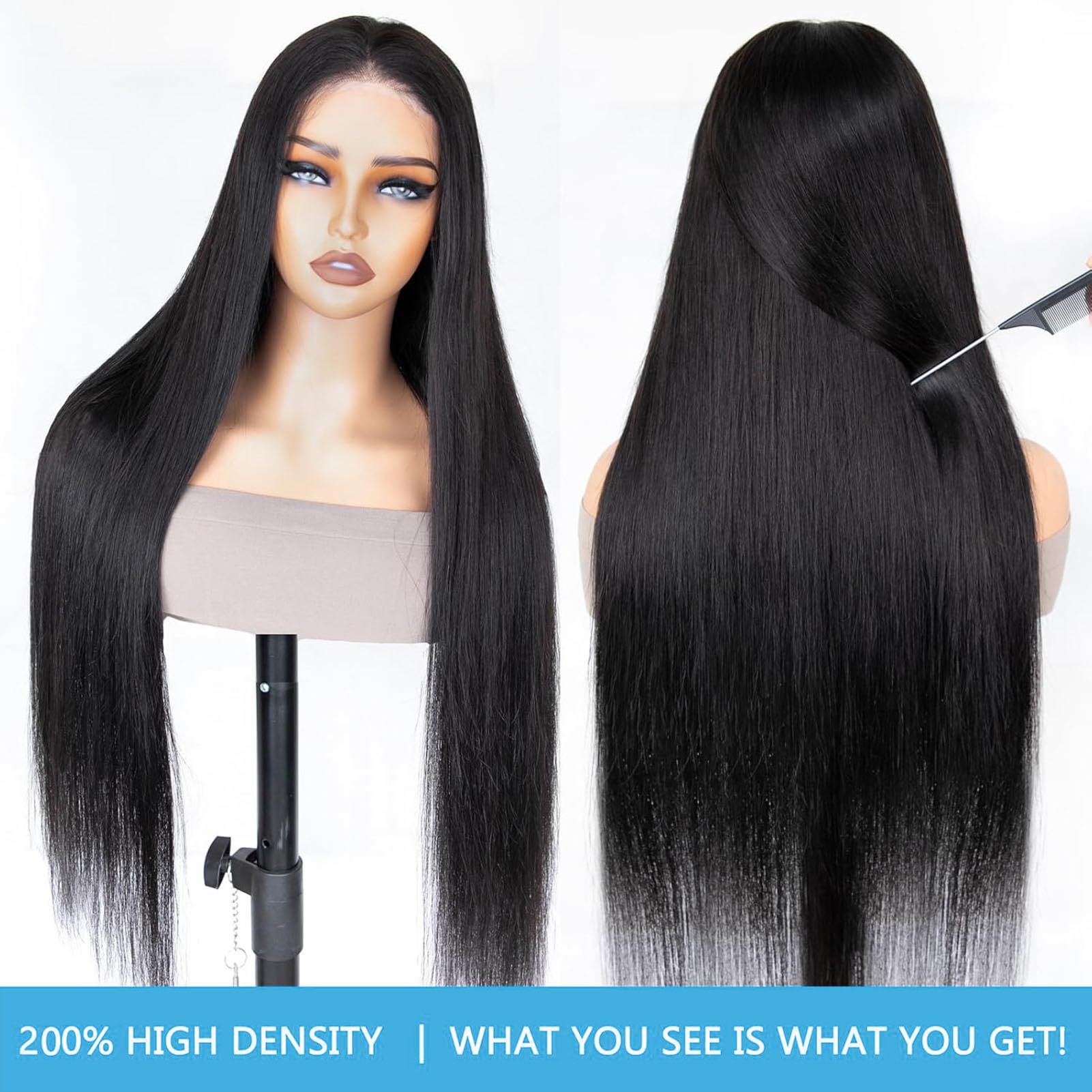 28 Inch Straight Human Hair Wig 200 Density HD Lace Front Pre Plucked Amazon.com : 200 Density 28 Inch Straight Lace Front Wigs  main image 4
