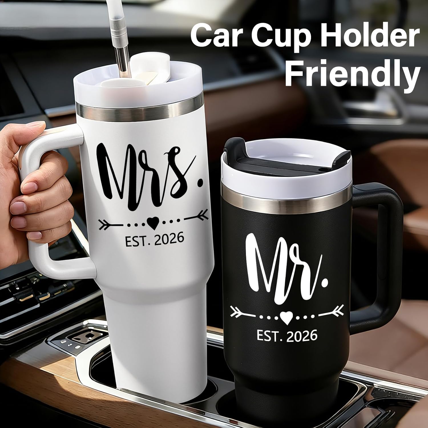 Qtencas Mr and Mrs Gifts, Wedding Gifts for Couples 2026, Mr & Mrs Insulated Tumblers Set, Anniversary Engagement Wedding Gift for Newlyweds Couples Bride and Groom (Black & White)