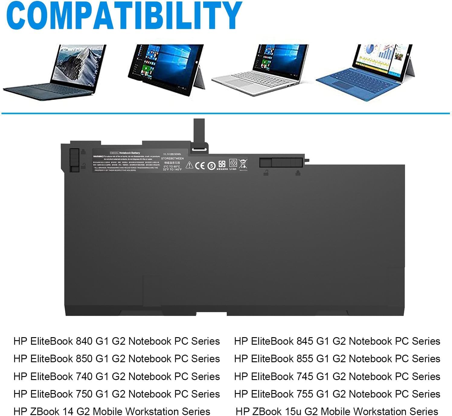 CM03XL laptop Batteria per HP Elite Book 740 745 750 755 840 845 850 855 G1 G2 Series CO06 CO06XL CM03 CM03050XL 717376-001 716724-421