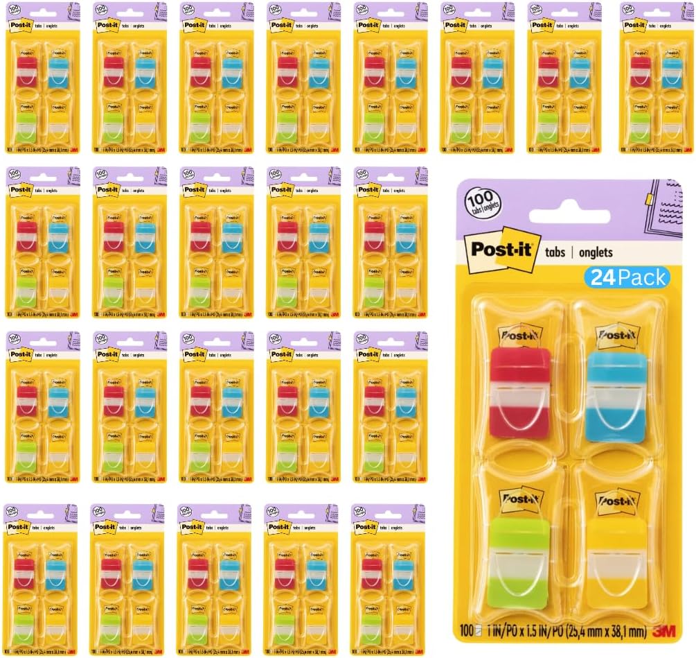 Post-it Tabs, 1 in Solid, Asst Colors, 25/Color, 25/Dispenser, 4 Dispenser/Pack (686-RALY) (24 Pack)