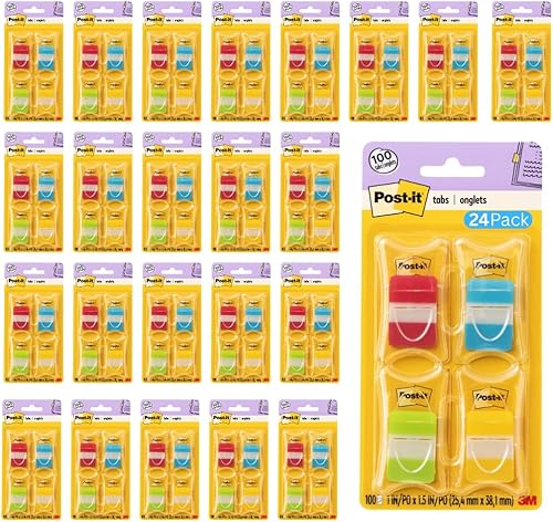 Post-it Pestañas, 1 pulgada sólida, colores asistidos, 25color, 25dispensador, 4 dispensadorespaquete (686-RALY) (paquete de 24)