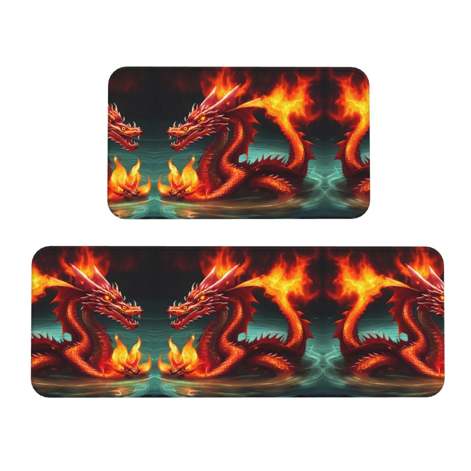 Alfombrillas de cocina antideslizantes Dragon King in Fire contra resbalones, 2 unidades