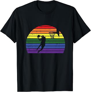 Basketball Player LGBT-Q Retro Gay Pride Flag Sport Fan Ally T-Shirt