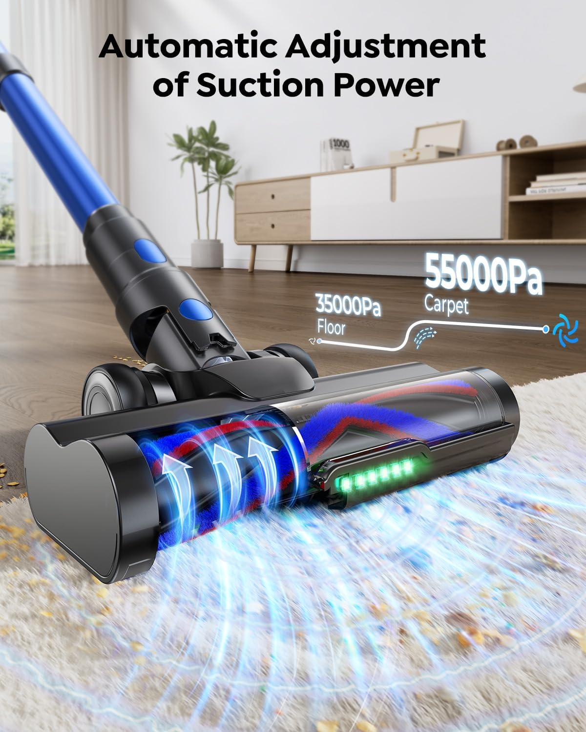 Cordless Vacuum Cleaner, 650W/55KPa/70Mins Stick Vacuum with Bendable Wand, 3.3 ft Hose, Auto Mode, Self-Standing, Aromatherapy, V-Shaped Anti-Tangle Brush for Hard Floor, Carpet & Pet Hair (X13)