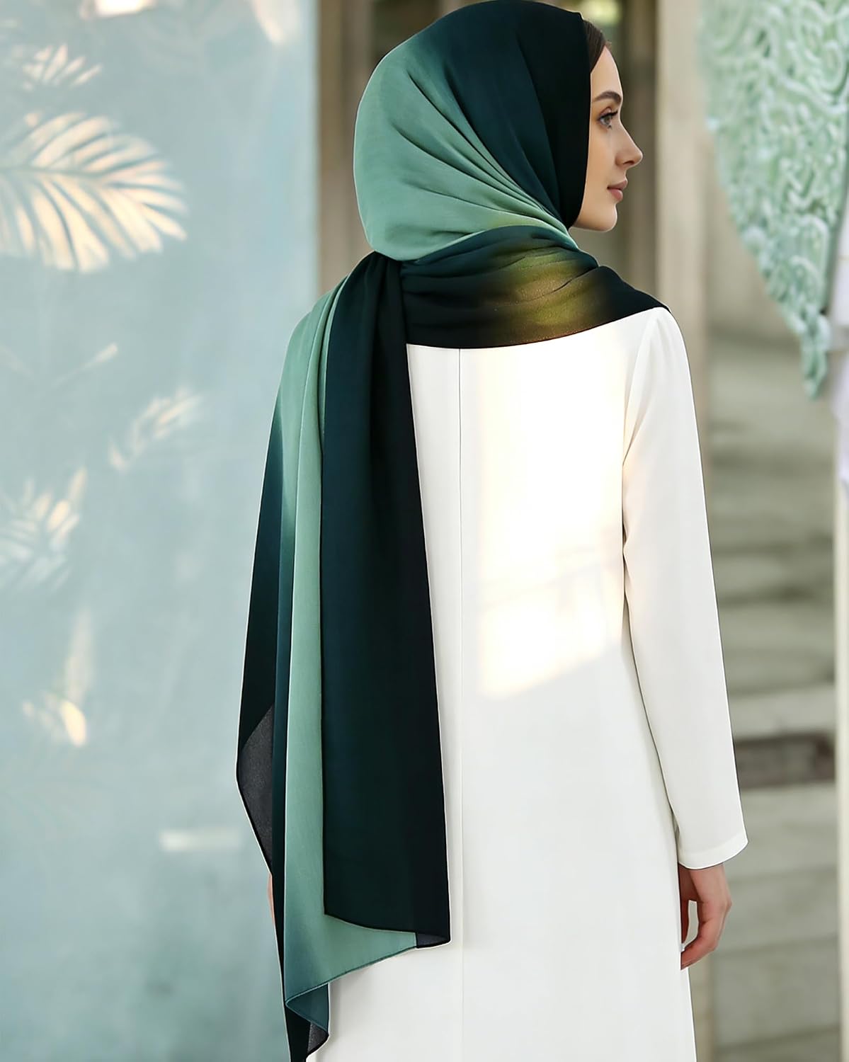Women Lightweight Ombre Hijab Scarf Gradient Muslim Head Scarves Long Shawl Wrap Breathable Instant Jersey Headscarf