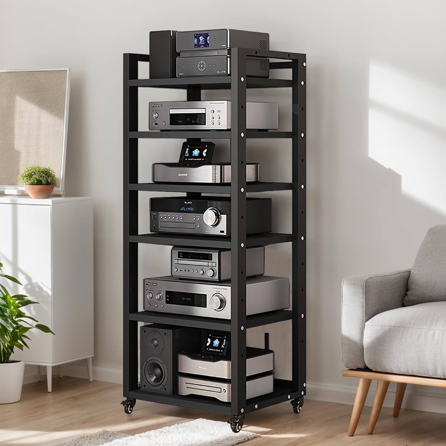 Amazon.com: OMKUOSYA 6 Tier Audio Rack Tower, Corner TV Console and AV ...