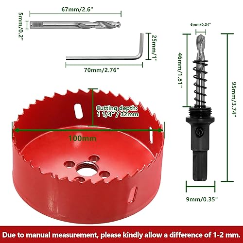 Vista 287 de Luomorgo - Sierra perforadora de 4 pulgadas/100 mm, acero de alta velocidad, profundidad de corte 1 1/4 pulgadas, adaptador de broca hexagonal