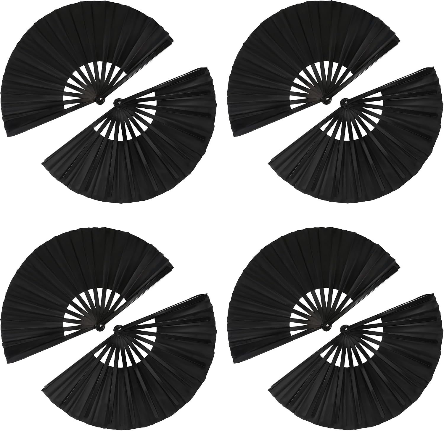 8Pcs Large Folding Fans For Line Dancing, Clacking Bulk Fan That Make Sound Popping, Classic Style Decorative Handheld Rave Foldable Fans for Performance Wedding Party (13 inch, Black)