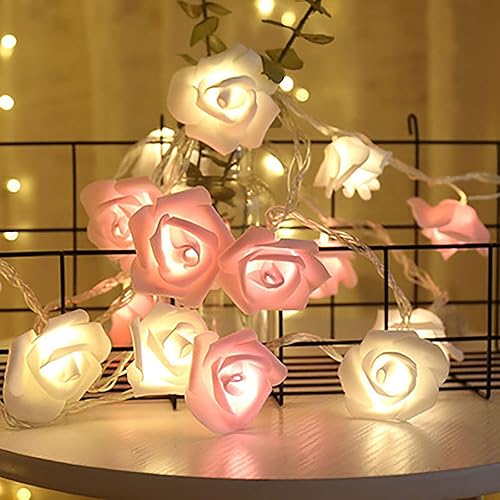 Miniatura 4 de RIQINGY Guirnalda de luces de rosas de doble color, funciona con pilas, pequeña tira de luces decorativas de rosas de espuma, 4.92 pies, 10 luces