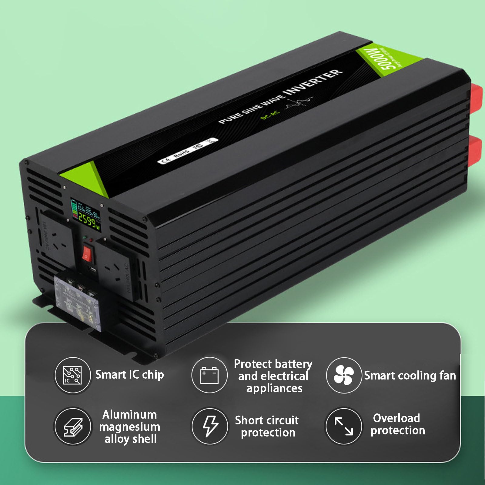 Przetwornica Napięcia Samochodowego Przetwornica DC 12 V/24 V/48 V do AC 110 V/220 V, Szybka ładowarka Samochodowa do Podróży Służbowych i Wakacji,5000W-DC24V-AC220V