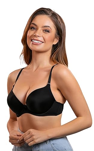 VIVISENCE BH Damen Mit Bügel Gepolsterte Push-Up BH Klassisch Glatte Mikrofaser Elegant Spitze Netz, 1041 - 65F - Schwarz