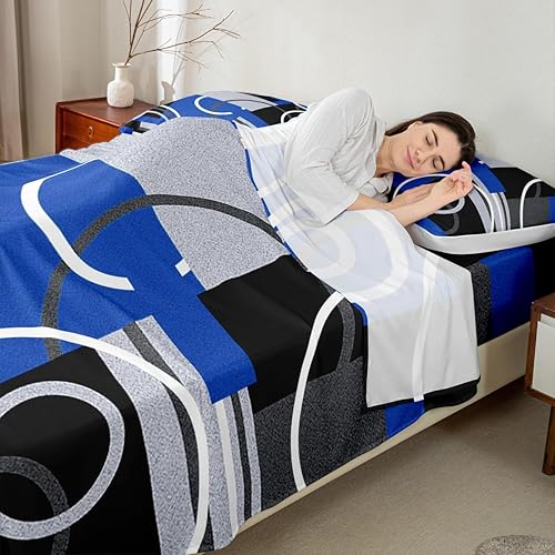 Vista 51 de Juego de sábanas modernas de tamaño Queen, color amarillo, gris y negro, juego de sábanas geométricas a rayas para niños, niñas, niños y Multi 039