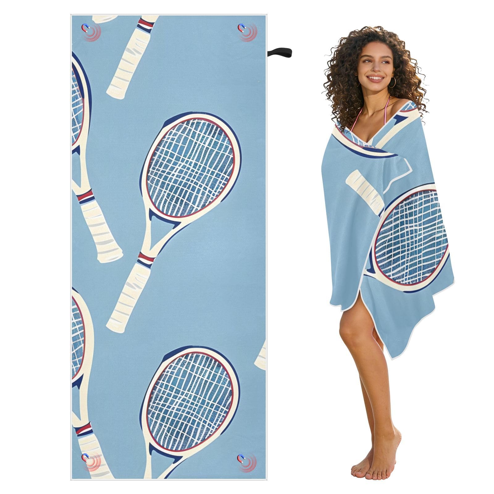 Grandes serviettes de plage avec sacs en maille pour adultes, serviette de bain avec fermeture magnétique, anti-sable, absorbante à séchage rapide, pour piscine, camping et voyage, 190 x 80 cm
