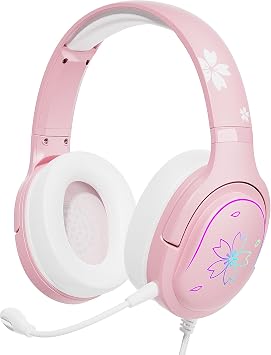 Mytrix Cherry Blossoms Wired Gaming Headset, 360 Rotation Mic, Soft Earmuff Gaming Headphones for PS4, PS5, PC & MAC, Switch, RGB Gradient Light Effect
