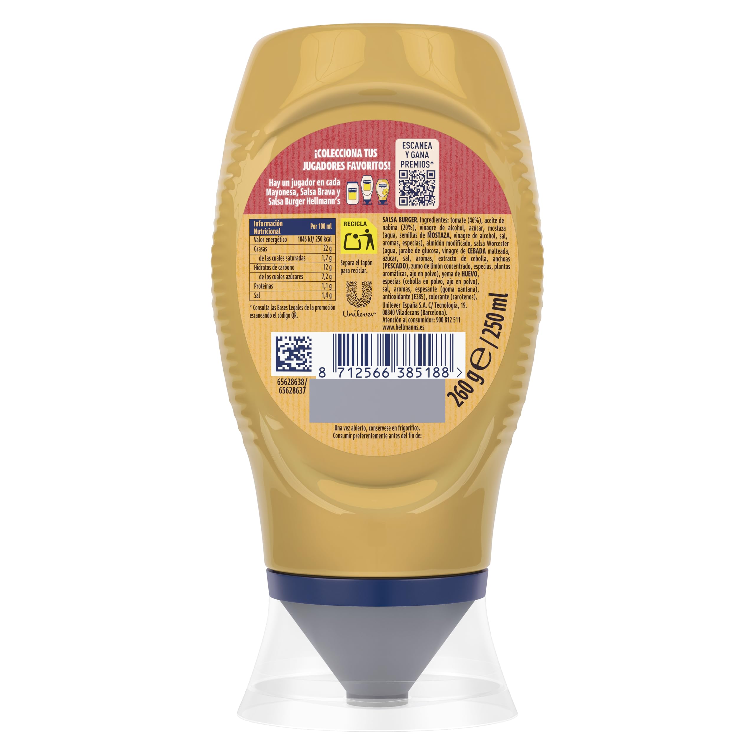 Hellmann's Salsa Burger 250 ml - Paquete de 8 x 250ml - Total: 2000ml