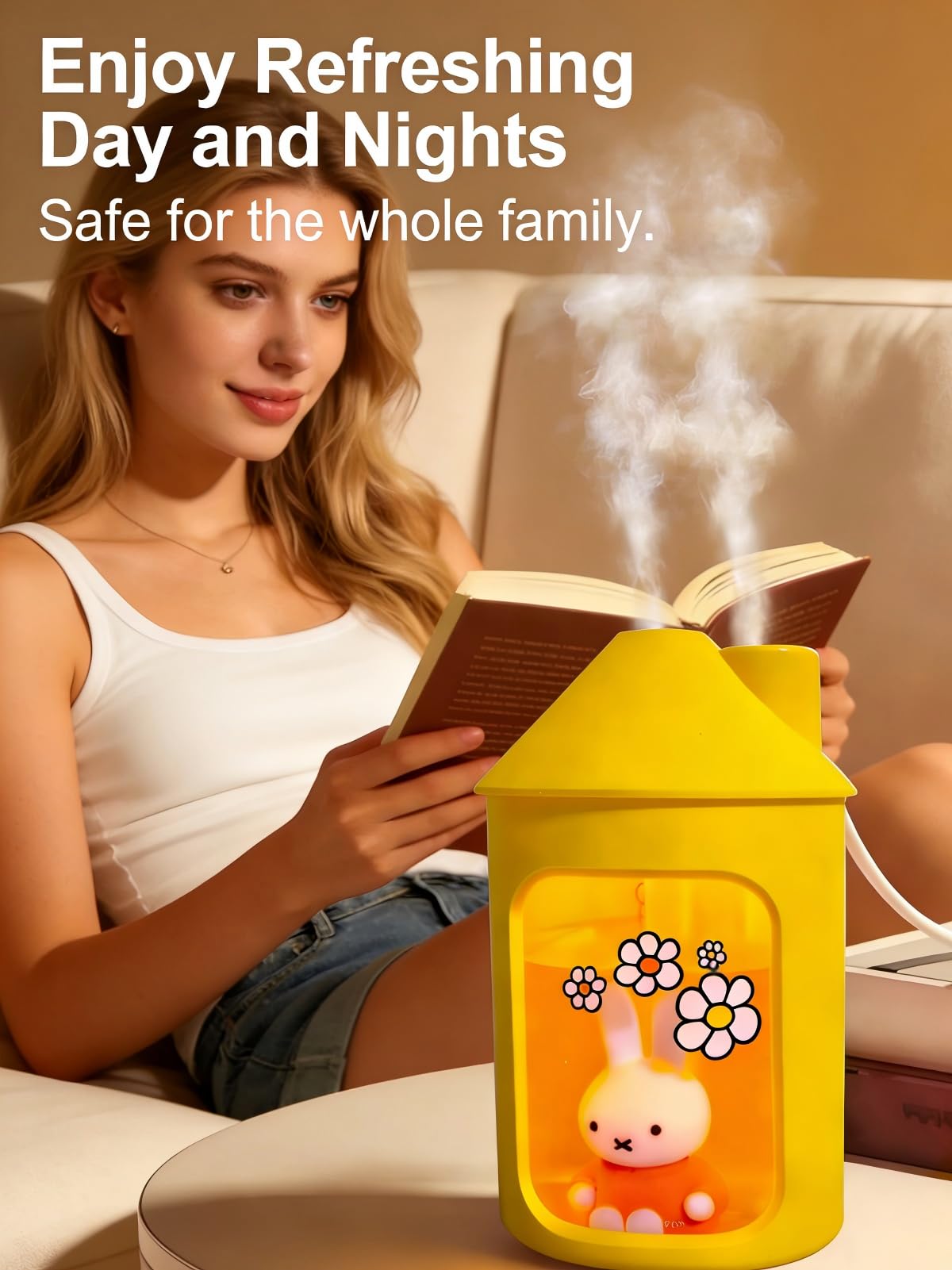 Mipow Miffy BTA700M Umidificatore a nebbia fredda per camera da letto con luce notturna, 450 ml, doppio spray per vivaio, ufficio, piante da interno (giallo)