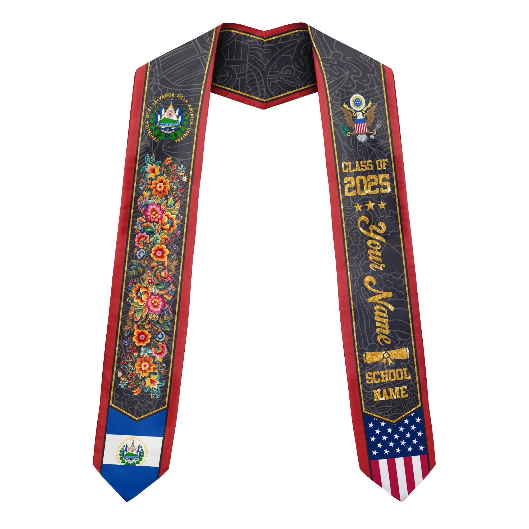 MonkeyVan Custom El Salvador Graduation Sash, El Salvador Stole, Salvadorans Graduation Sash 2025, El Salvador Flag Grad Stole Esvd 14