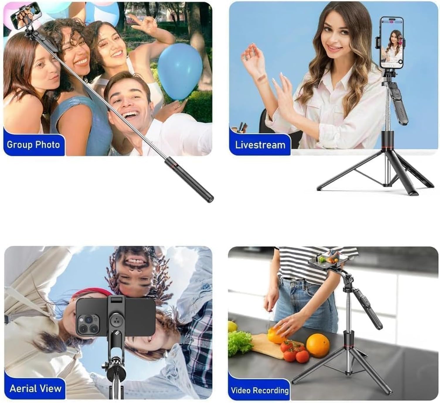 Trípode Gimbal Estabilizador 2 en 1 para Móvil, Palo Selfie 360° Antivibración Repartir Cada Movimiento, Plegable Robusto Estabilidad Sólida, Negro