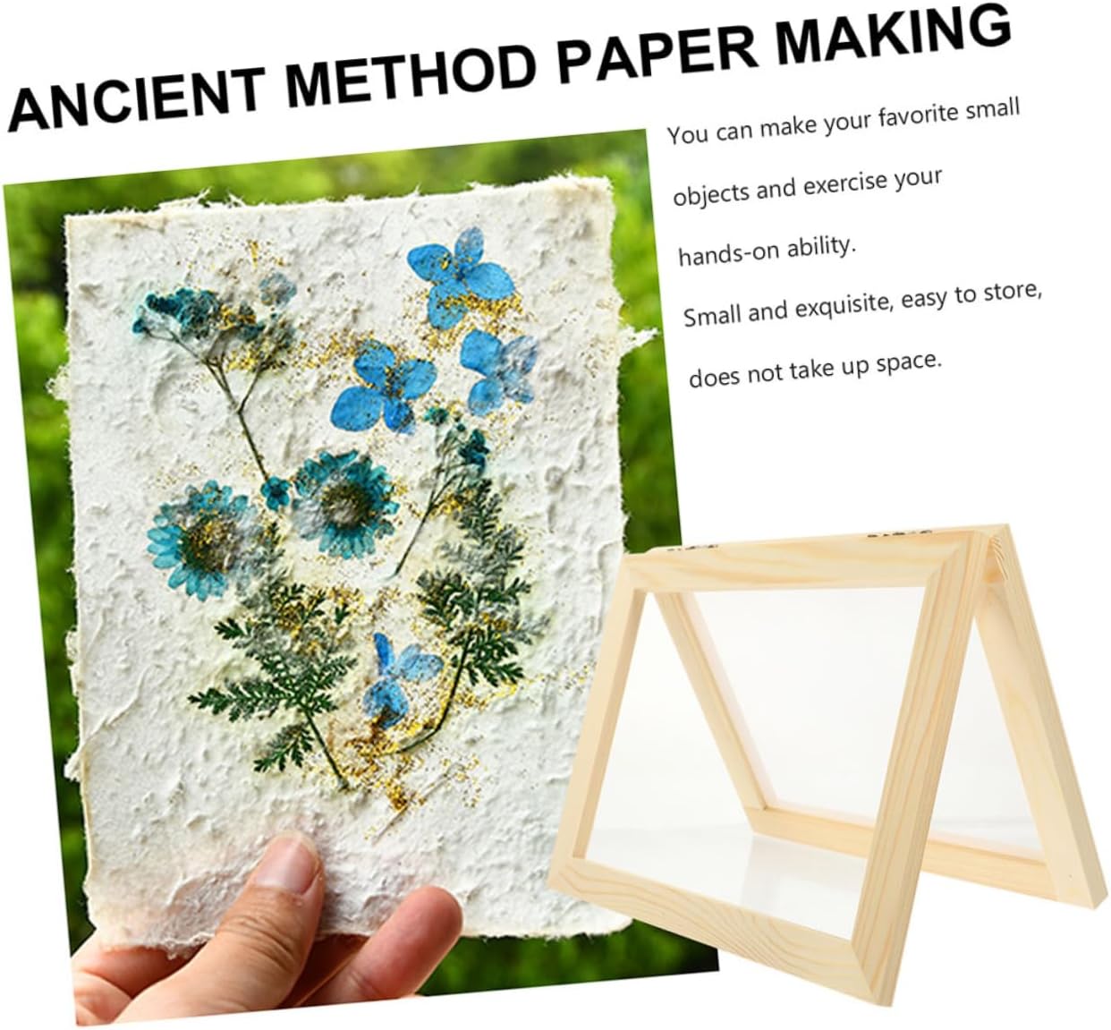 HOMSFOU 2Pcs DIY Paper Making Mesh Frame Kit Compact Wooden Craft Tool for Adults Easy to Clean Reusable for Pulp Painting and Paper Crafts
