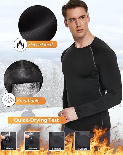 Miniatura 4 de Paquete de 5 o 4 camisas de compresión térmica para hombre, forro polar, manga larga, capa base atlética, equipo de entrenamiento para clima frío