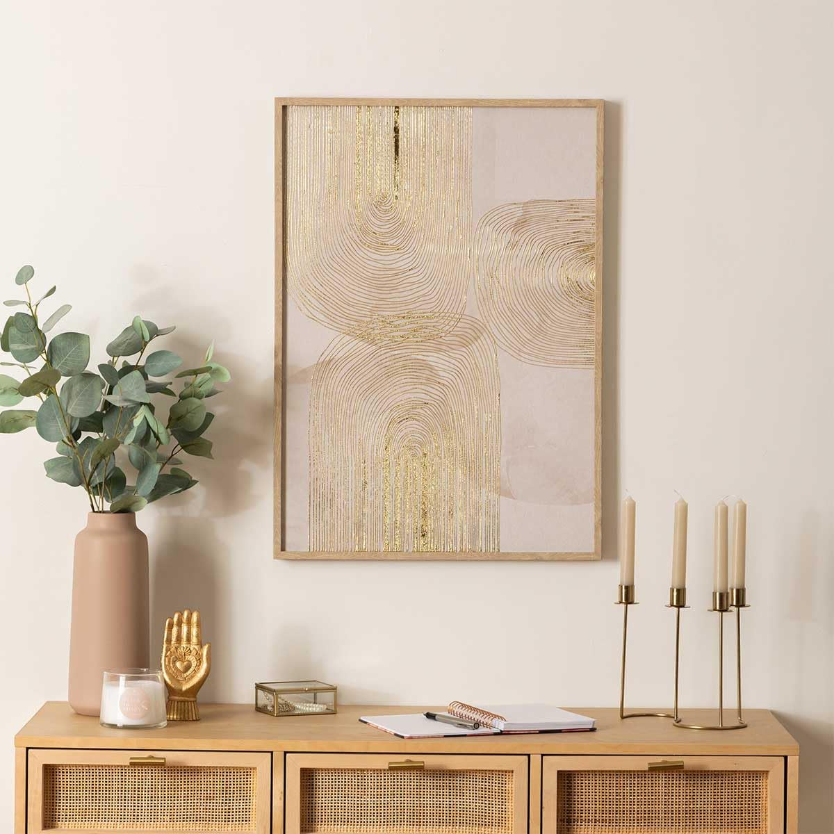 Atmosphera Créateur d'intérieur - Tableau Imprimé Déco Elin 50x70cm Beige & Doré