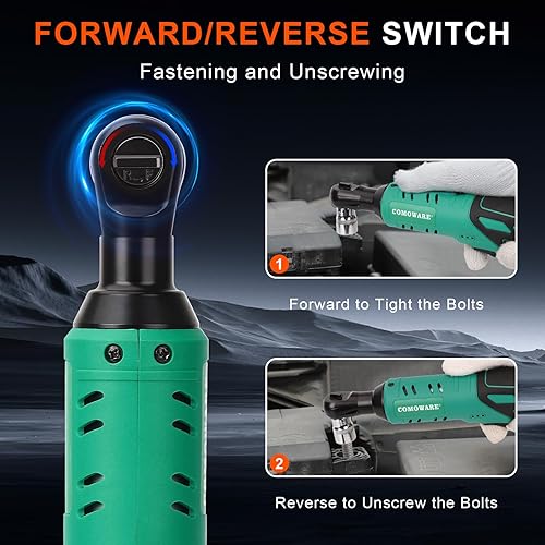 Miniatura 4 de COMOWARE Kit de llave de trinquete eléctrica inalámbrica 38, par de 40 pies-libras, potencia de 12 V, 8 enchufes, luz LED, cargador rápido, diseño