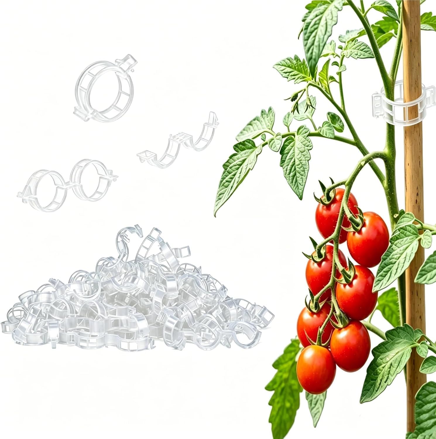 Reusable Tomato Clips for Plant Support - 50Pcs Green Garden Clips for Vine, Stem & Cucumber, Weatherproof Plastic Trellis Clips for Vertical Climbing Plants, Vegetables, Flowers, Cage & Stakes