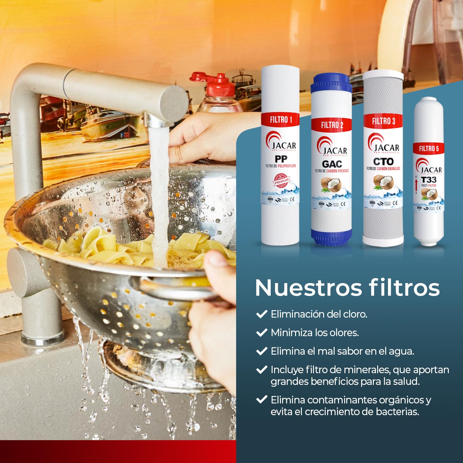JACAR Pack de 4 Filtros Osmosis Inversa Compatible con los Equipos de 5 Etapas. Kit de Filtro Osmosis Inversa 4 Etapas, Kit Recambios Osmosis Inversa para Tratamiento de Sistemas Domesticos