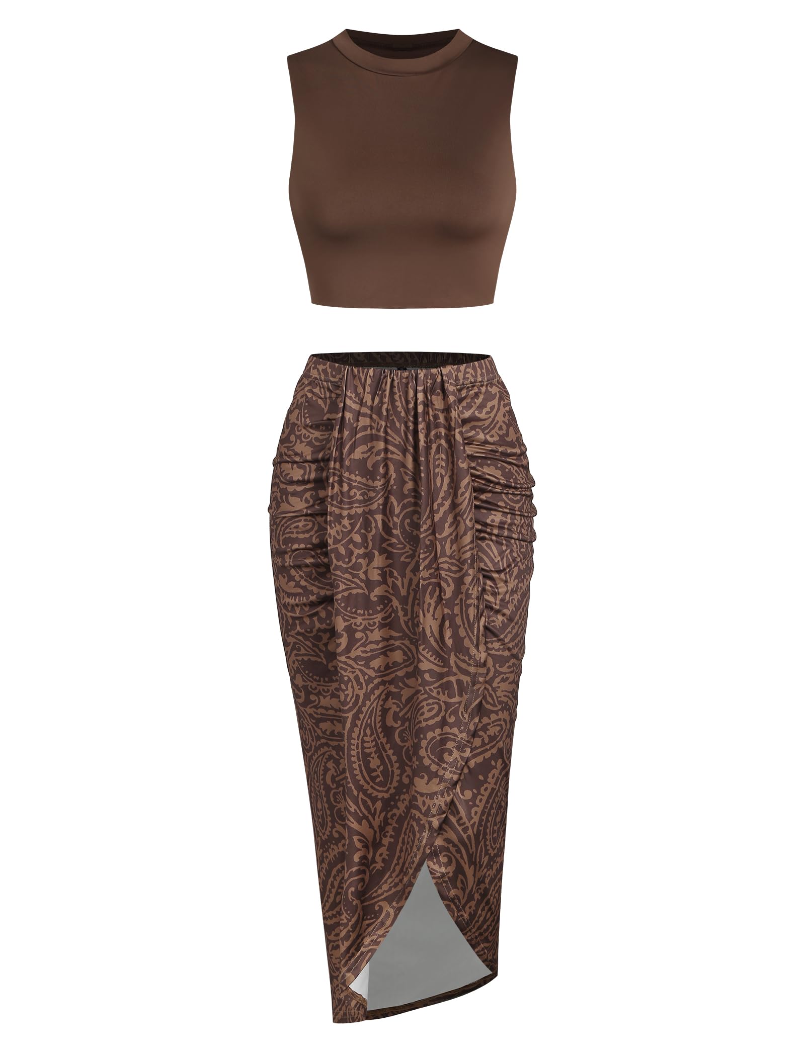 ZAFUL 2 Piece Skirt Sets for Women Crop Top Ruched Maxi Skirt Suiting