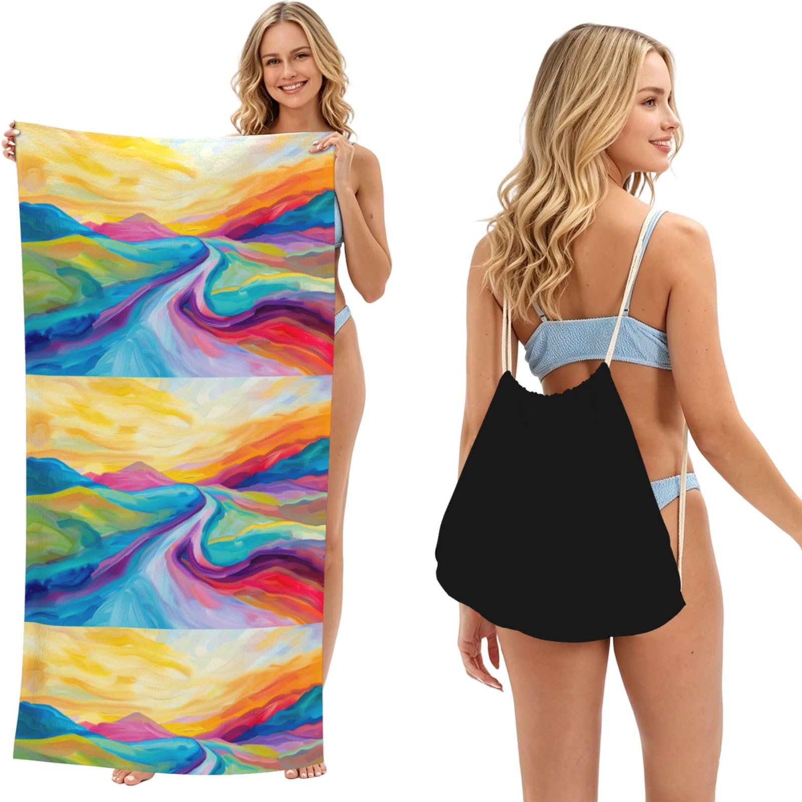 SKGOHLH Colorful River 2in1 Packable Beach Towel Bag Women