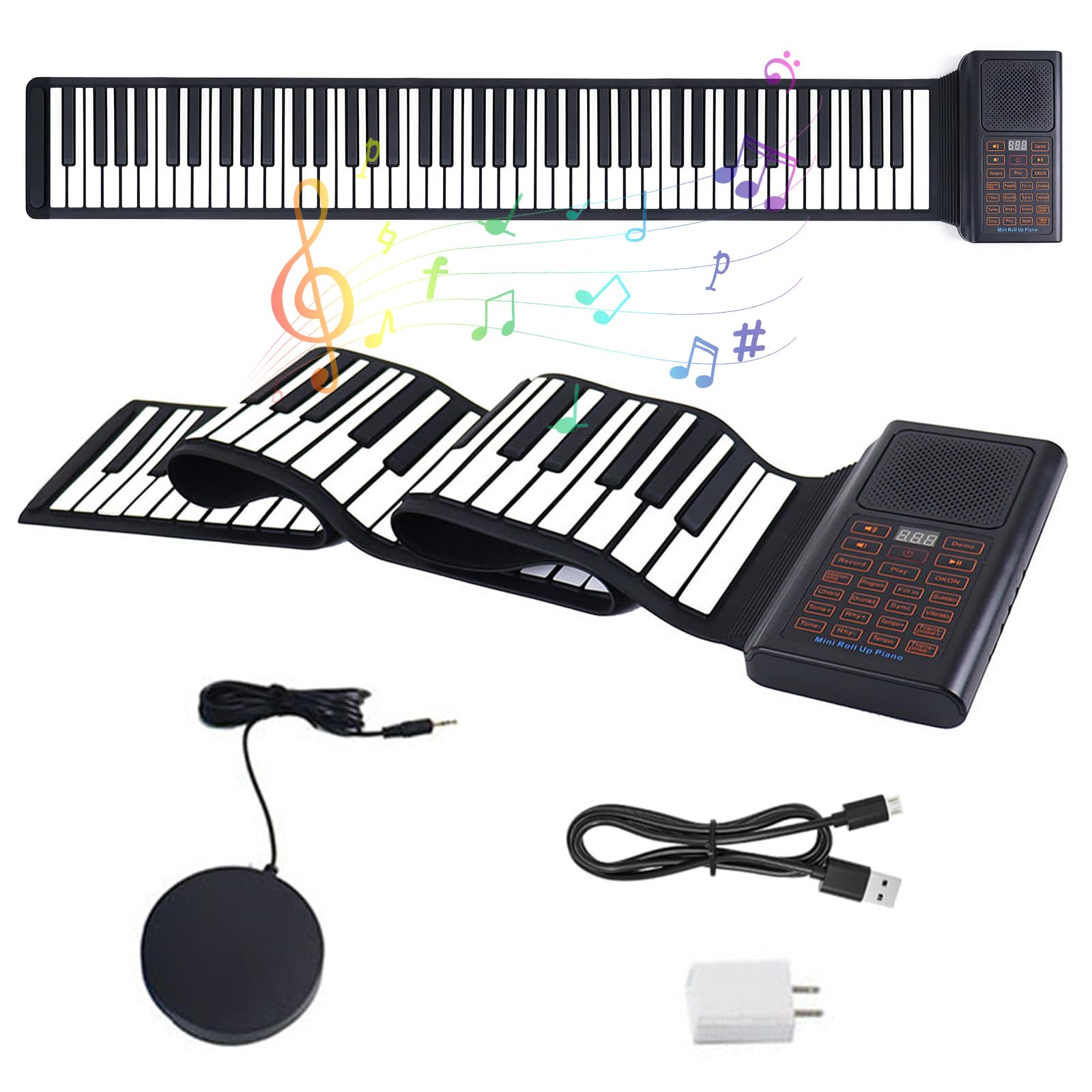 88 Tasten Roll Up Keyboard Piano, Keyboard Klavier faltbar mit 128 Rhythmen & 128 Tönen & 20 Demos, E-Piano mit MIDI-Bluetooth & Fußpedal für Erwachsene Kinder Anfänger
