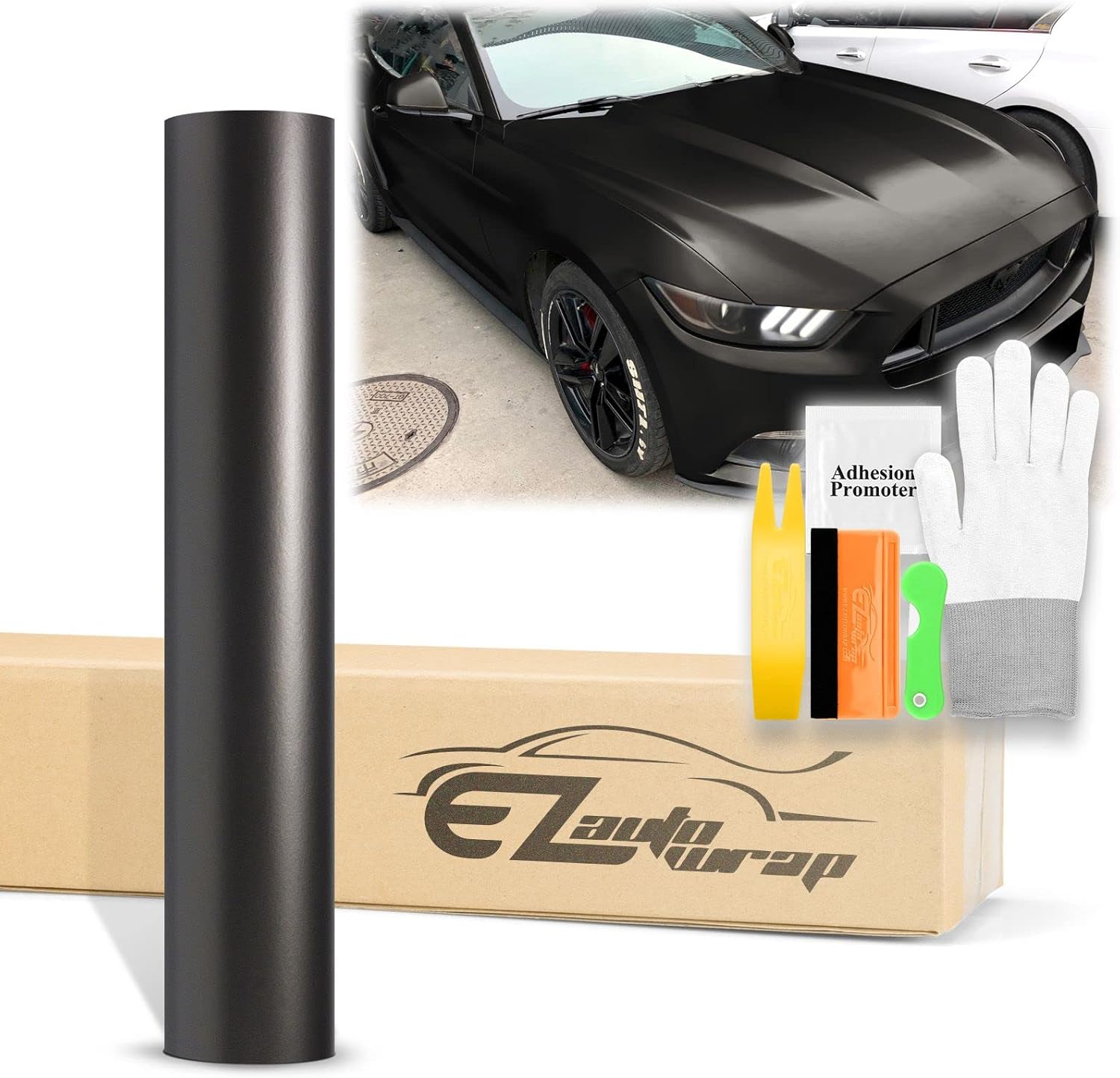 60"x120" (5FTx10FT) Black Satin Chrome Vinyl Wrap Sticker Car Auto Vehicle Motorcycle DIY Decal Sheet with Air Release Bubble Free Self Adhesive Peel and Stick Free Tool Kit
