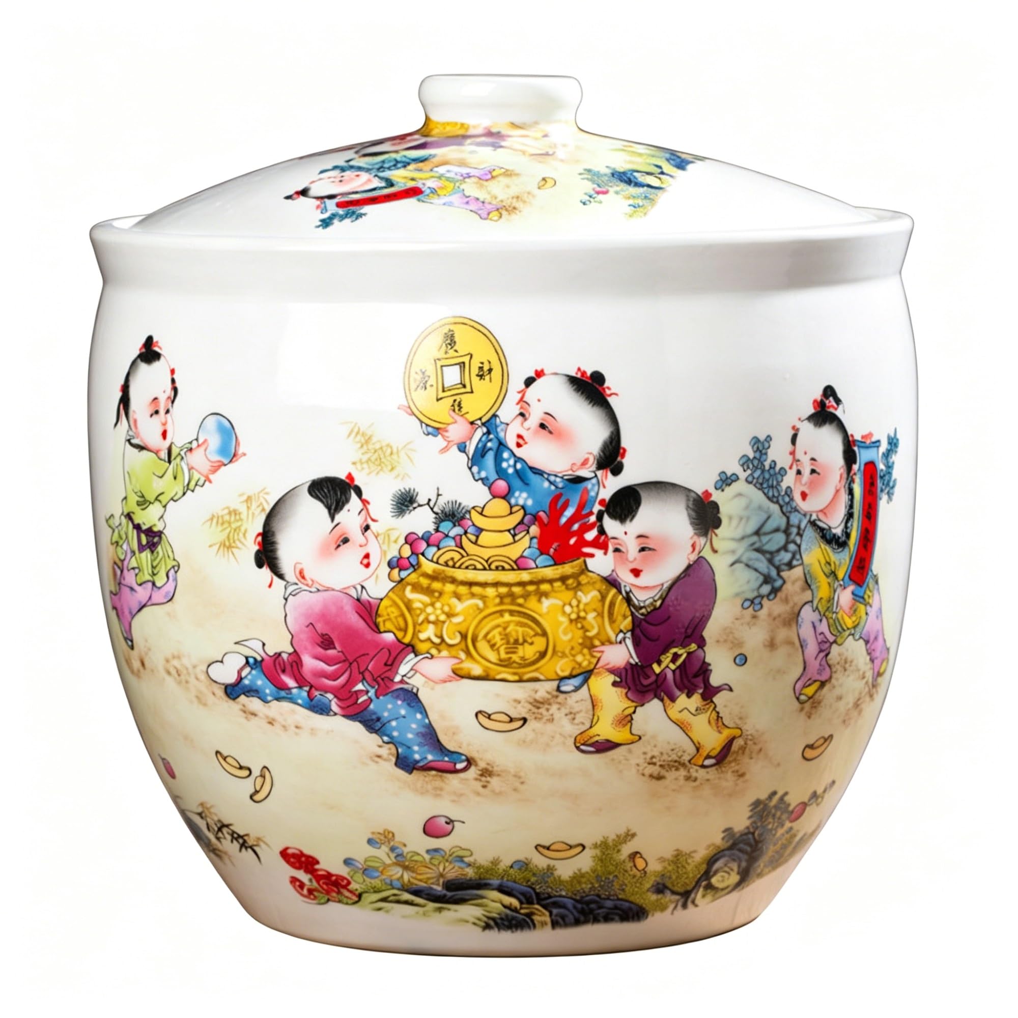 MMleYN Ceramic Rice Jar And Household Rice Bucket With Airtight Lid, Chinese Decorative Food Storage Canister, Traditional Grain Dispenser & Cylinder For Kitchen Pantry(C,5kg)