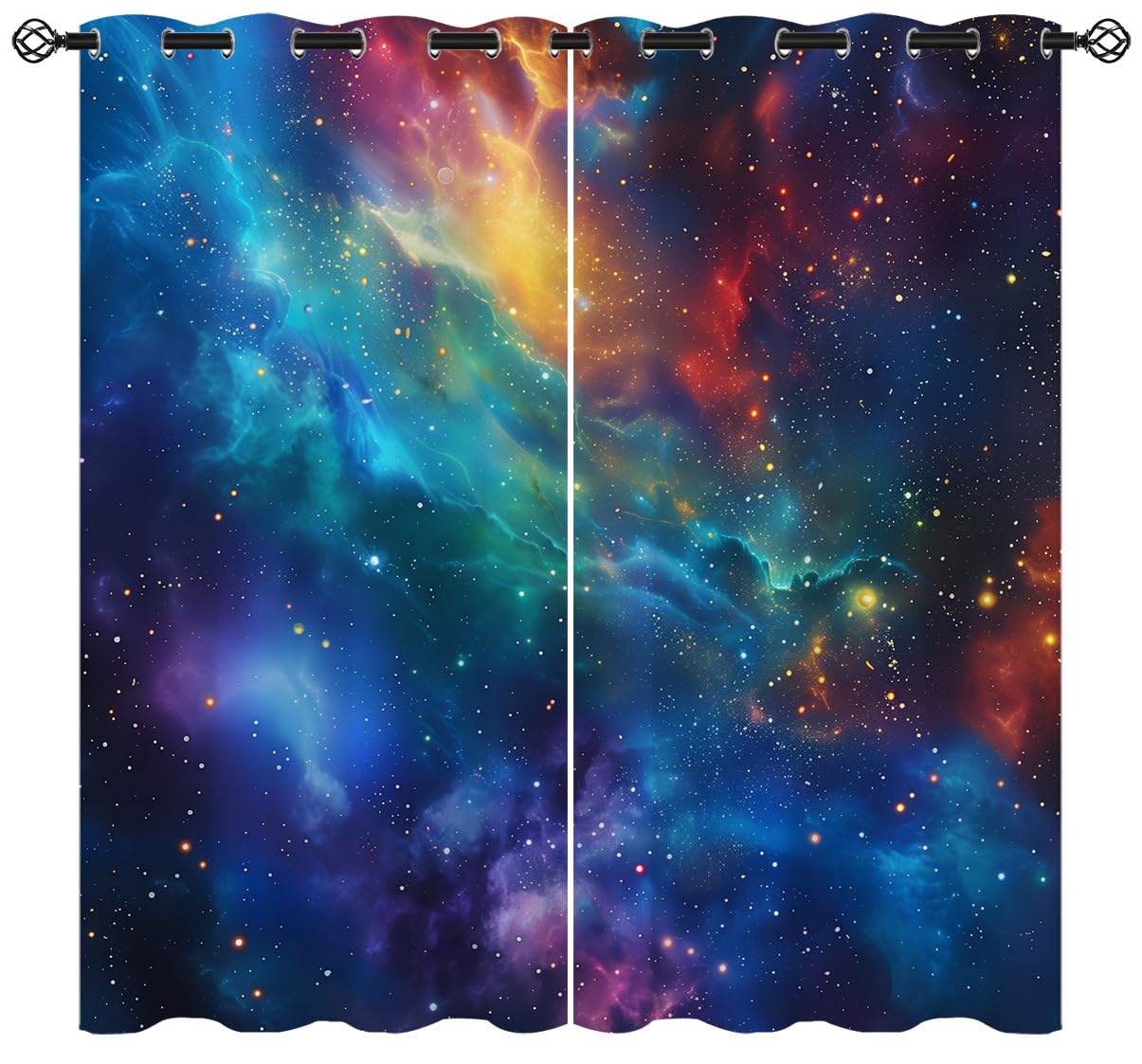 Galaxy Space Blackout Curtains for Girls Boy Home Decor, Colorful Psychedelic Nebula Universe Grommet Thermal Insulated Drapes Darkening Window
