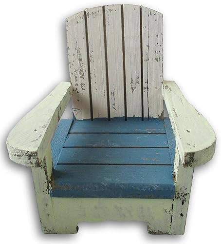 Miniatura 3 de Woodpile Fun! Silla de playa de madera rústica, color azul Adirondack envejecido, 4.25 x 4.75 pulgadas