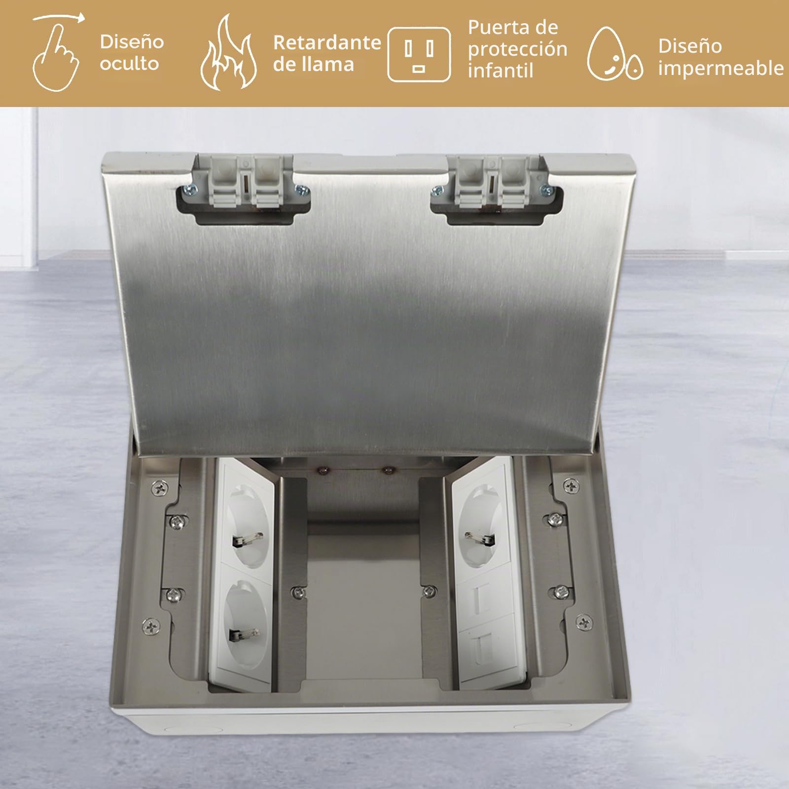 Caja de suelo empotrada, enchufe empotrado de acero inoxidable, impermeable, con 3 AC + 2 RJ45, para cocina, salón, oficina, caja de suelo retráctil (3 AC)