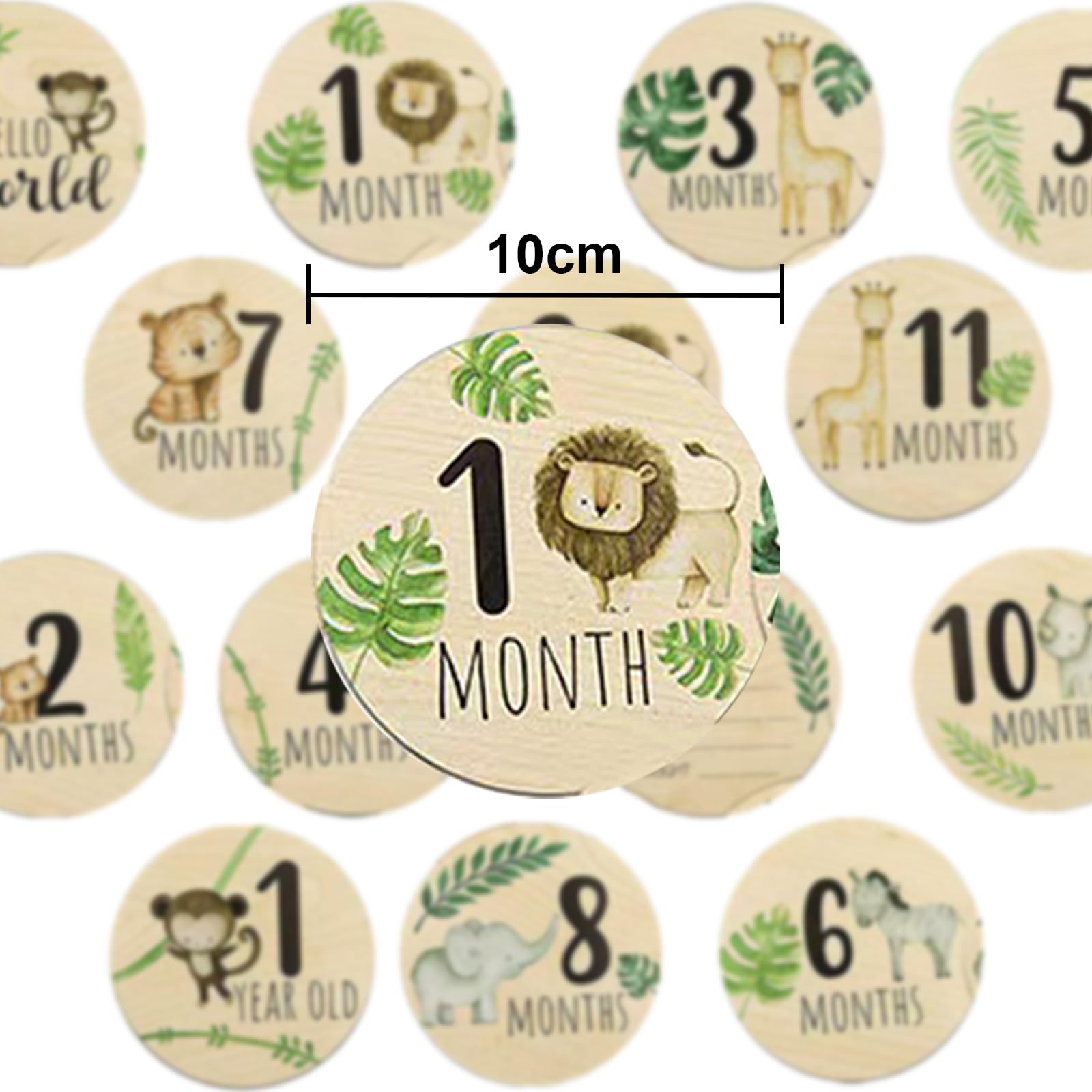 Baby Monthly Milestone Cards Sign Double Sided Wooden Circles Discs Birth Announcement Sign Animals Marker Photography Prop Gift Sets - Image 2