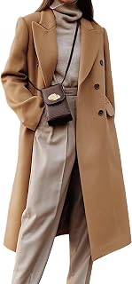 IDEALSANXUN Women's Long Wool Coat: Double Breasted Trench Peacoat for Fall Winter, Below Knee Wool Blend