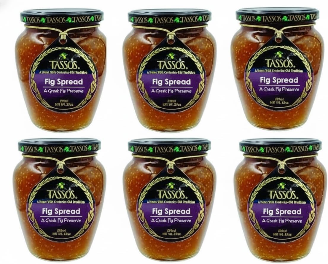 Tassos Traditional Greek Fig Preserve Spread, Vanilla Flavor (6 Jars)