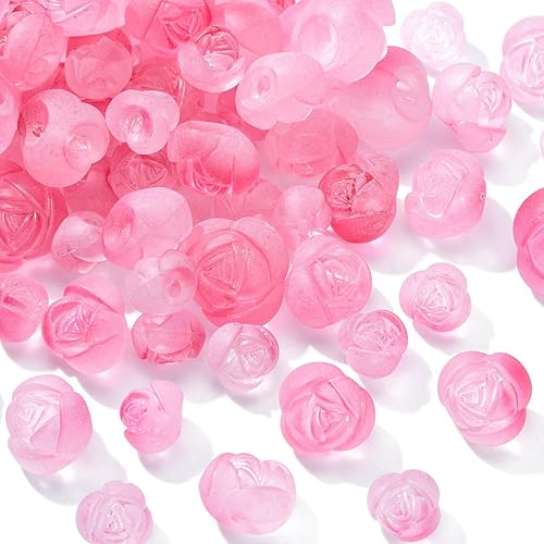 LiQunSweet Espaciador floral de plástico rosa de 3.53 oz con cuentas de rosas esmeriladas para hacer joyas, manualidades, 3.53 oz
