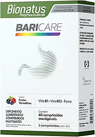 Bionatus, BariCare, Comprimidos mastigáveis, Suplemento alimentar, Vitamina B1 1,2mg + Ácido Fólico 400mcg DFE + Vitamina B12 2,4mcg + Cobre 900mcg Ferro 14mg, 60 comprimidos • 60 doses, Branco