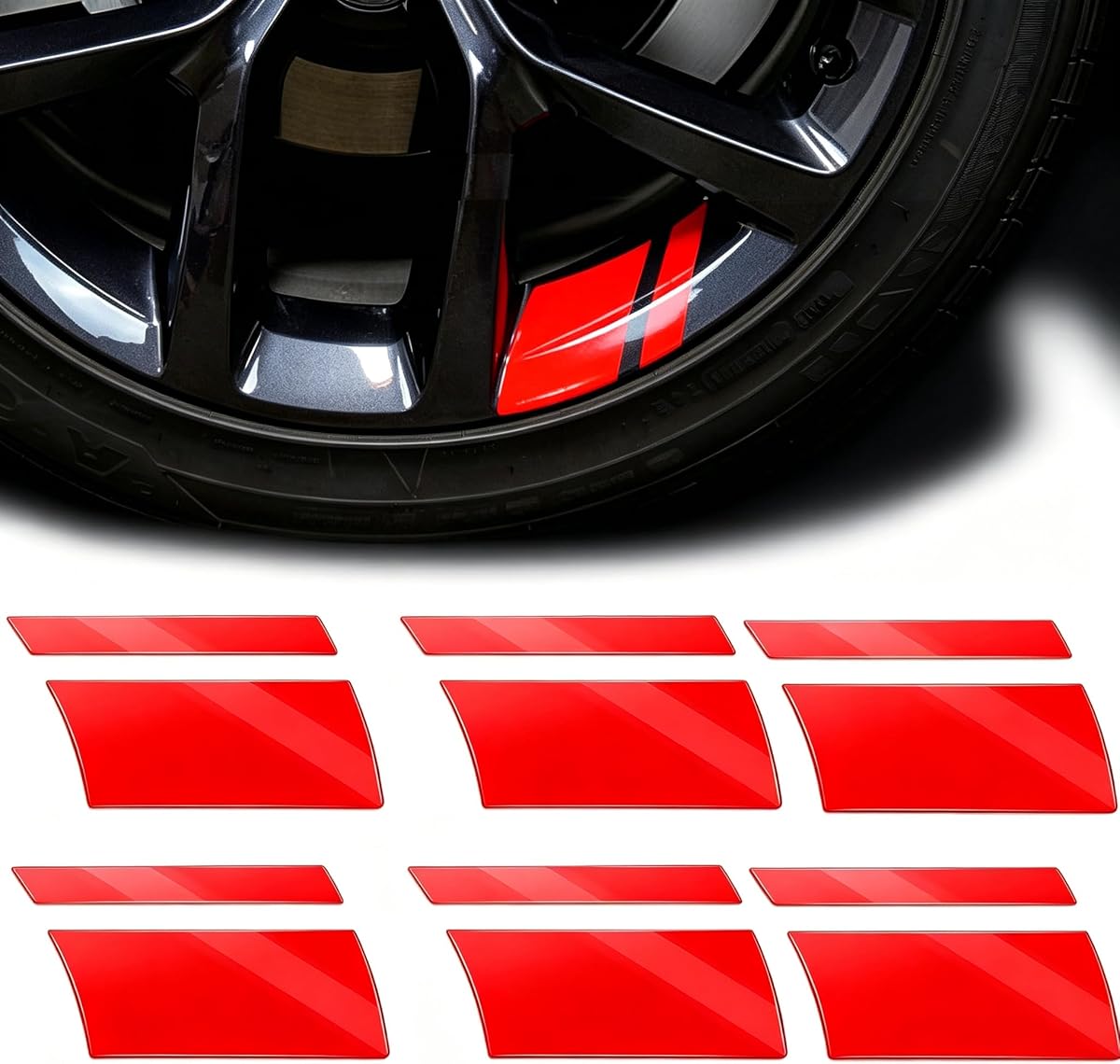 6PCS Car Reflective Wheel Rim Decals, Car Wheel Tirm Reflective Stickers, Hash Stripe Stickers for 18-21 Inch Wheels, Safety Exterior Accessories for Car Truck SUV (Red)