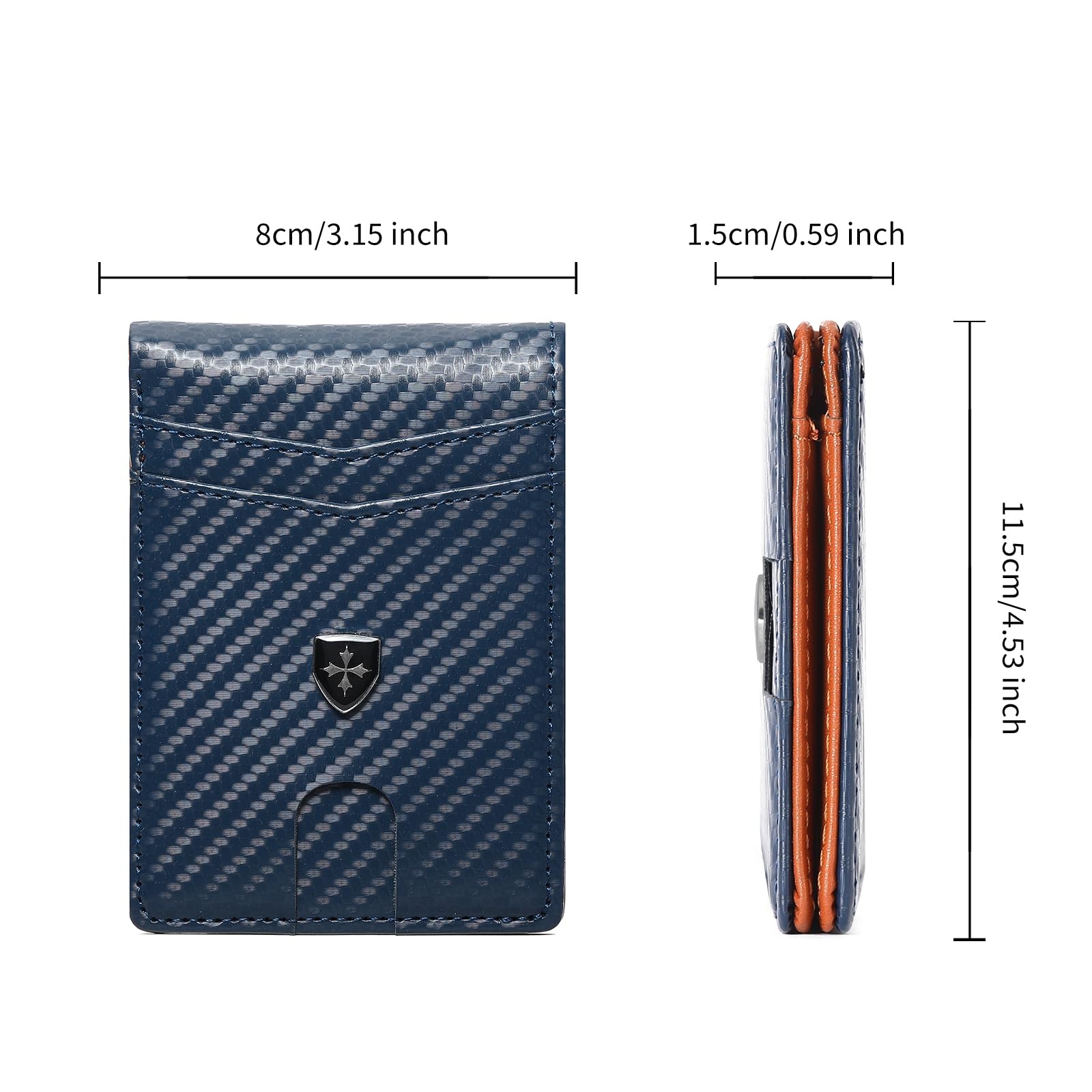 Billetera de cuero para hombre con tarjetero delgado y plegable con bloqueo RFID, bolsillos frontales, carteras minimalistas para hombres con ventana de identificación, Azul lago, Moderno 3