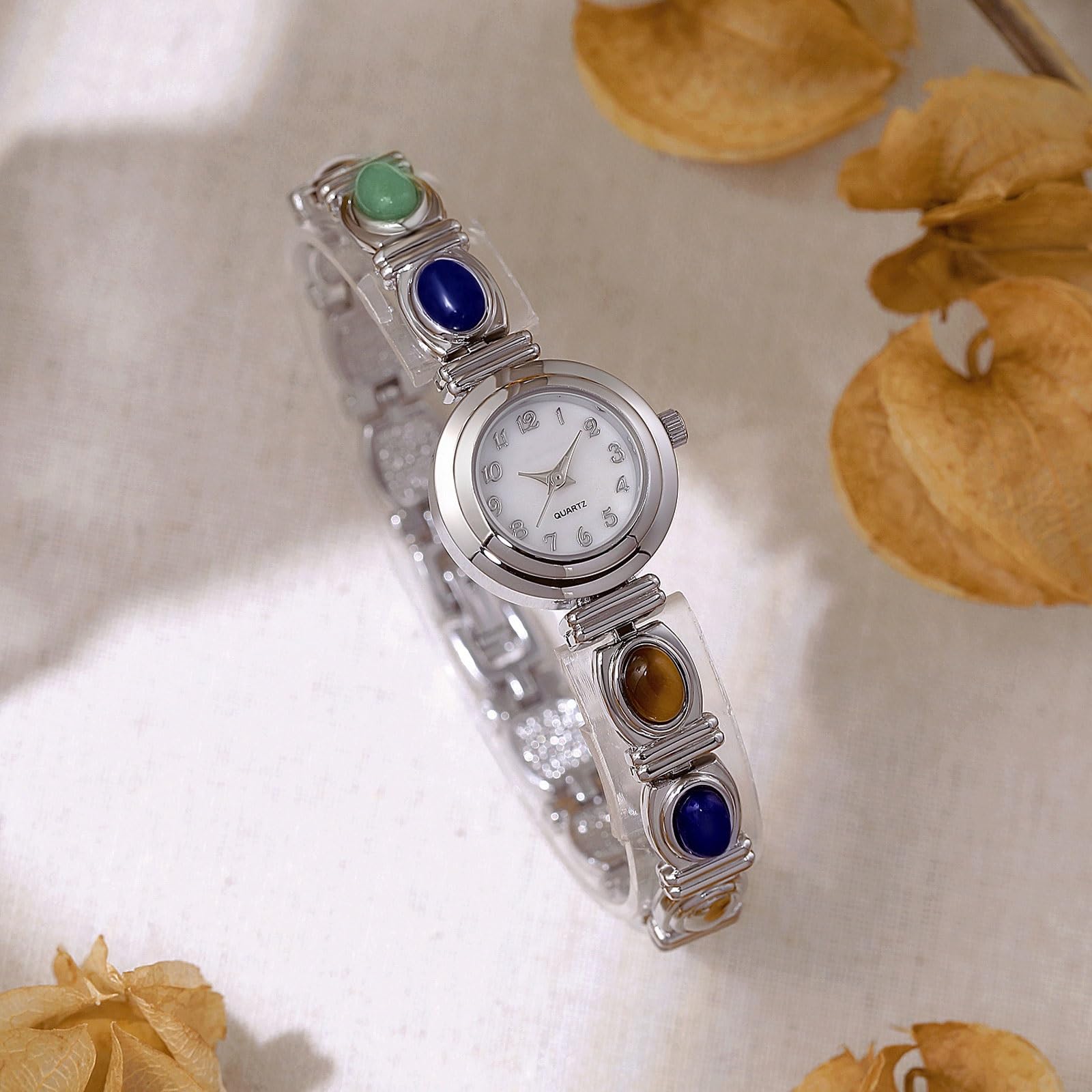 Montre de Luxe Ovale à Quartz avec incrustations de Jade, Bracelet étanche rétro, Peut être utilisée comme Cadeau for Petite Amie et Femme
