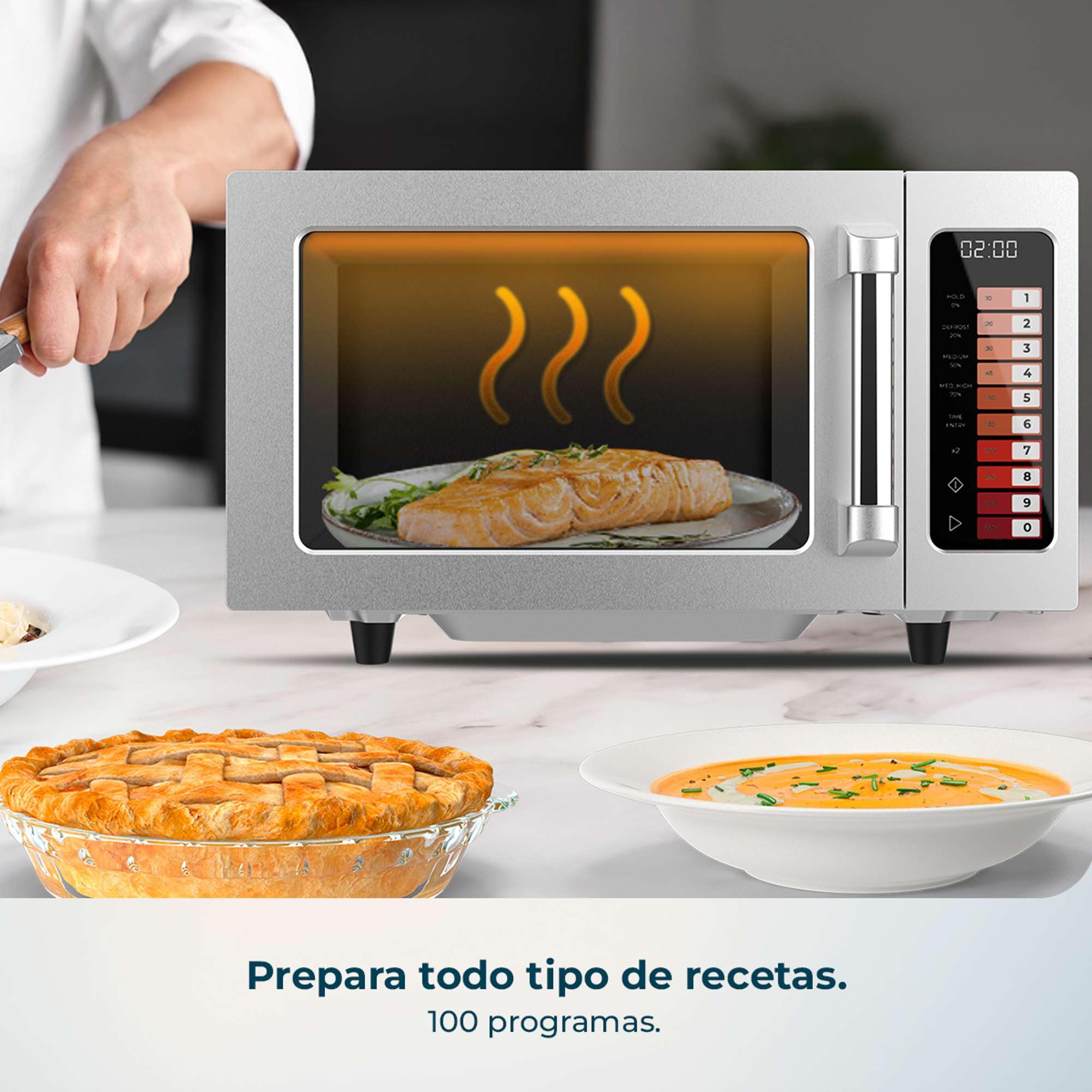 Cecotec Microondas sin Plato Profesional - 25L - FlatPro 2500 Touch. 1000W, Magnetrón, Botones Táctiles, Temporizador 60min, 100 Programas, Potencia Regulable, Descongelado Uniforme, Aviso, Inox