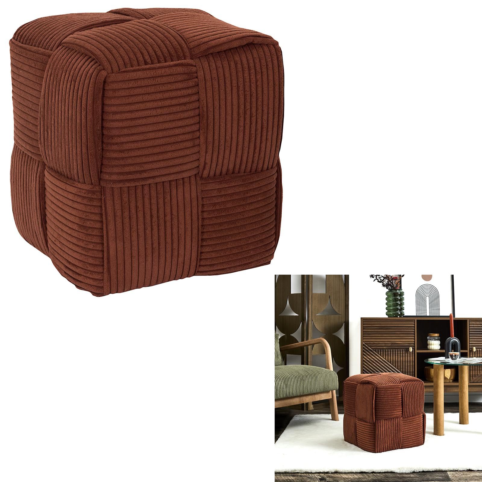 HOME DECO FACTORY - HD0539 Pouf Côtelé Tressé Terracotta, Design Élégant et Confortable, Usage Polyvalent comme Siège ou Table d'Appoint, Dimensions 36x38x36 cm | Tissu tressé, pouf côtelé, design élégant, siège ou table d'appoint, polyvalent, confortable