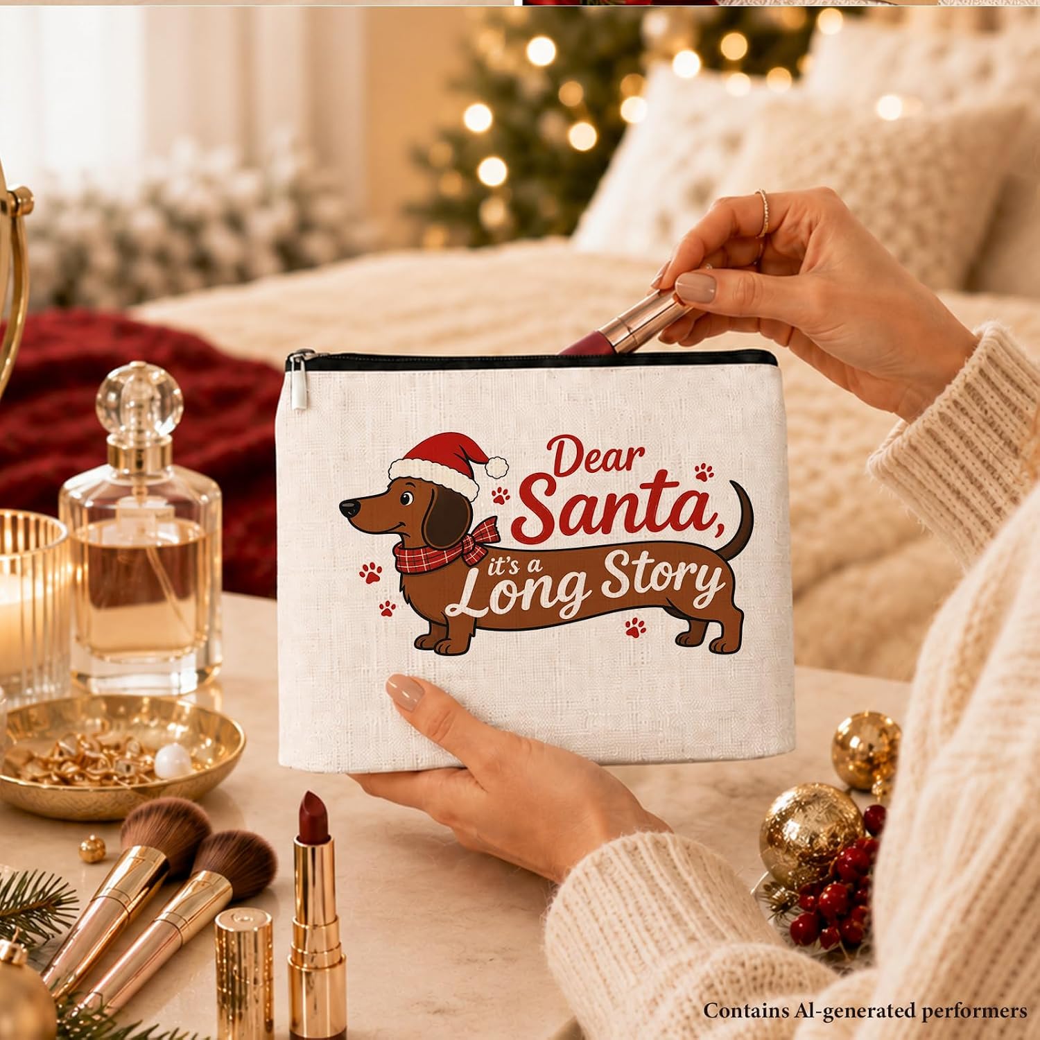 Cute Dachshund Christmas Makeup Bag Gifts for Friends Weiner Dog Lovers | Christmas Weiner Dog Gifts, Funny Christmas Dachshund Travel Toiletry Cosmetic Bag Organizer Zipper Pouch image 4